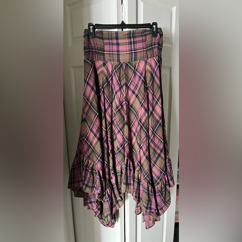 NATURAL LIFE Pink and Tan Plaid A-Line Skirt